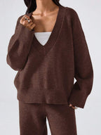 Conjunto Tricot Decote V Oversized Wide Leg Casual