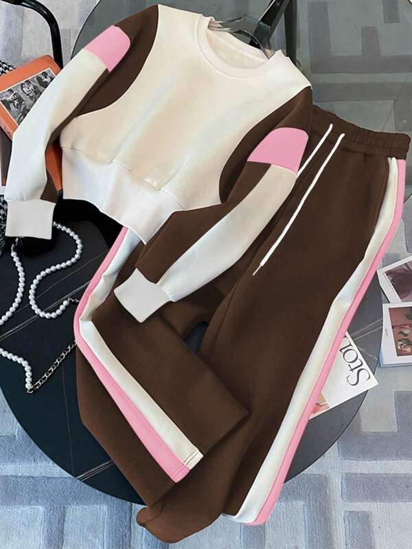 Conjunto Moletom Color Block Com Calça Jogger E Listras Laterais