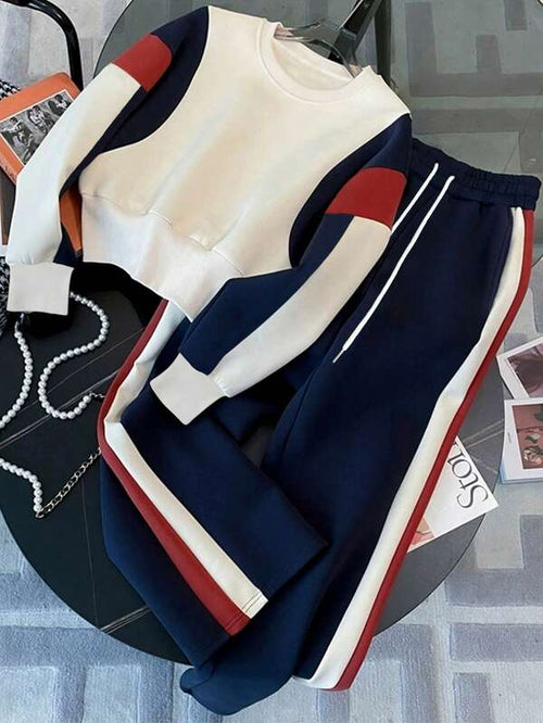 Conjunto Moletom Color Block Com Calça Jogger E Listras Laterais