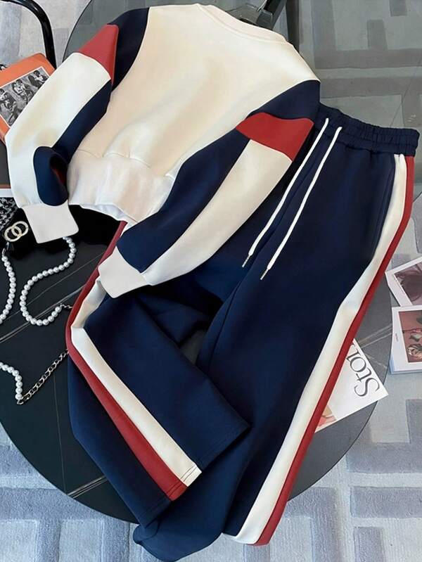 Conjunto Moletom Color Block Com Calça Jogger E Listras Laterais