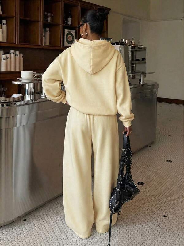 Conjunto Moletom Oversized Com Capuz Wide Leg Felpudo