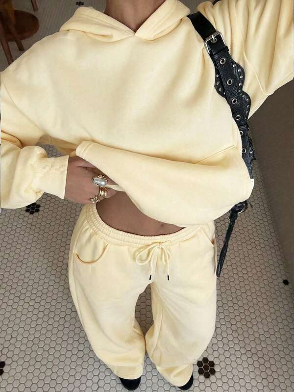 Conjunto Moletom Oversized Com Capuz Wide Leg Felpudo