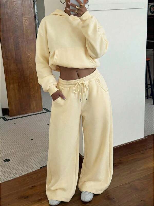 Conjunto Moletom Oversized Com Capuz Wide Leg Felpudo