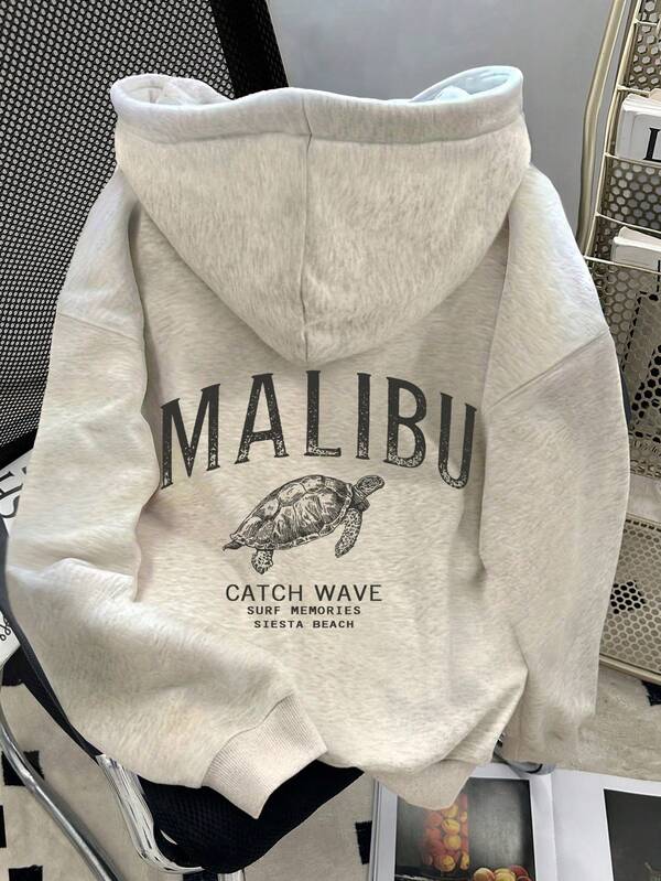 Moletom Malibu Com Estampa Tartaruga E Capuz Casual