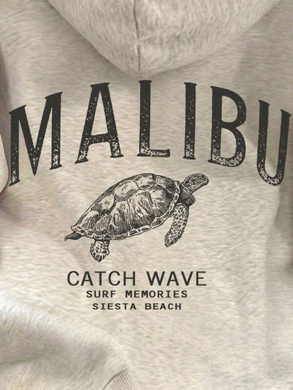 Moletom Malibu Com Estampa Tartaruga E Capuz Casual