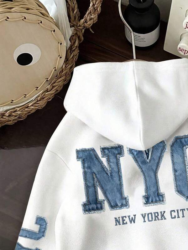 Moletom NYC Jeans Com Capuz E Aplicação Denim