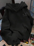 Moletom Estampa Gato Minimalista Com Capuz Oversized