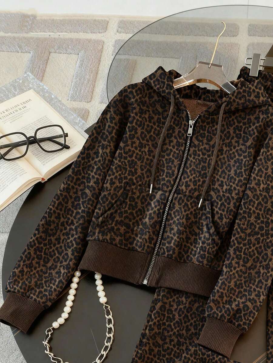 Conjunto Veludo Cotelê Com Capuz E Zíper Casual
