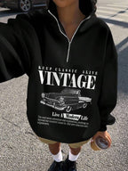 Moletom Vintage Carro Com Gola Zíper Oversized