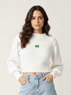 Moletom Feminino Brasil Cropped Tricô Canelado