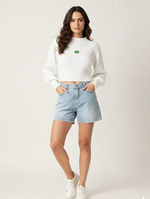 Moletom Feminino Brasil Cropped Tricô Canelado