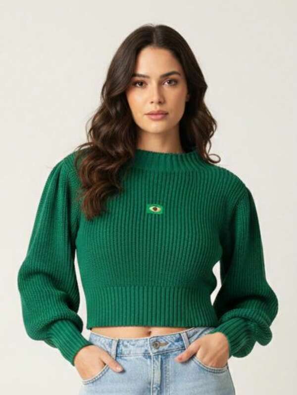 Moletom Feminino Brasil Cropped Tricô Canelado