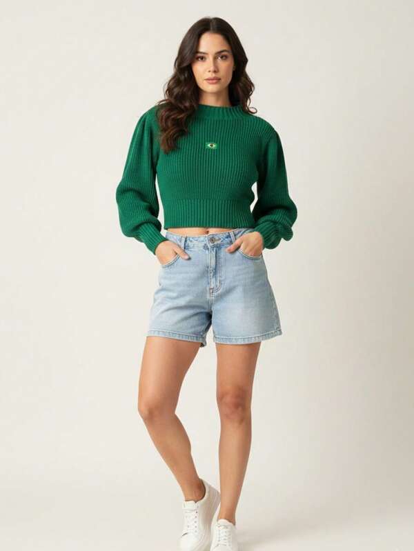 Moletom Feminino Brasil Cropped Tricô Canelado