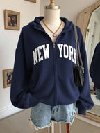 Moletom New York Com Zíper E Modelagem Relaxed