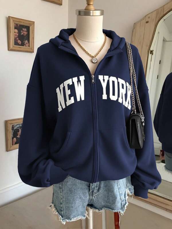 Moletom New York Com Zíper E Modelagem Relaxed