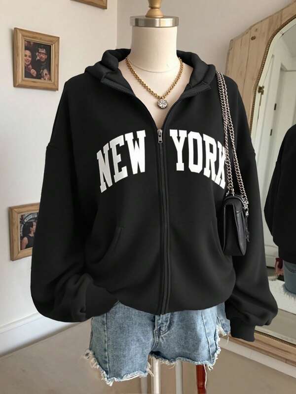 Moletom New York Com Zíper E Modelagem Relaxed