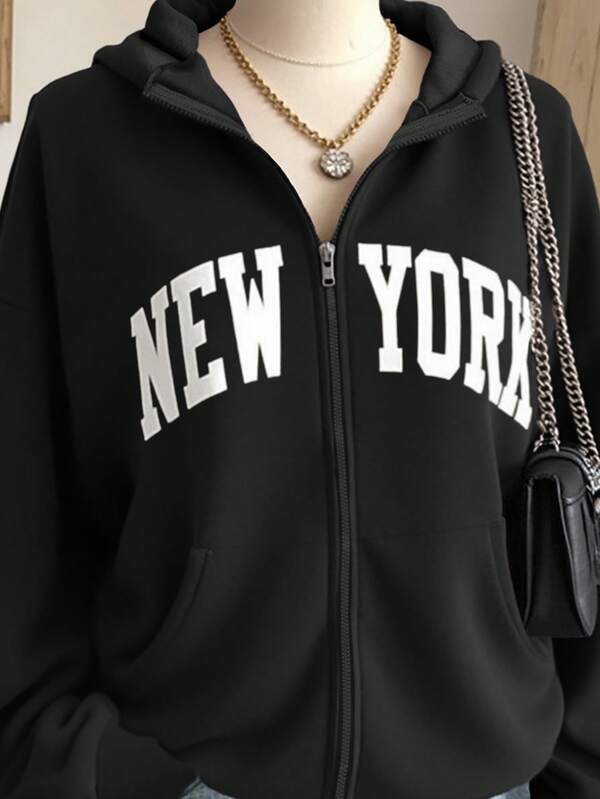 Moletom New York Com Zíper E Modelagem Relaxed
