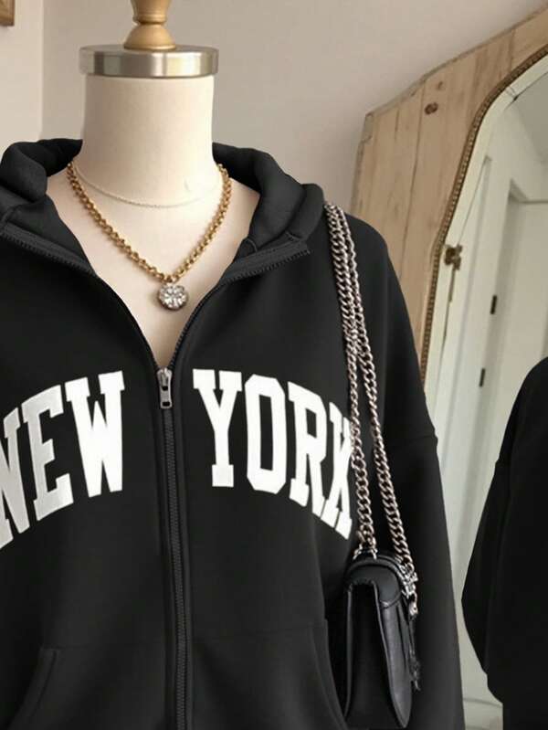 Moletom New York Com Zíper E Modelagem Relaxed