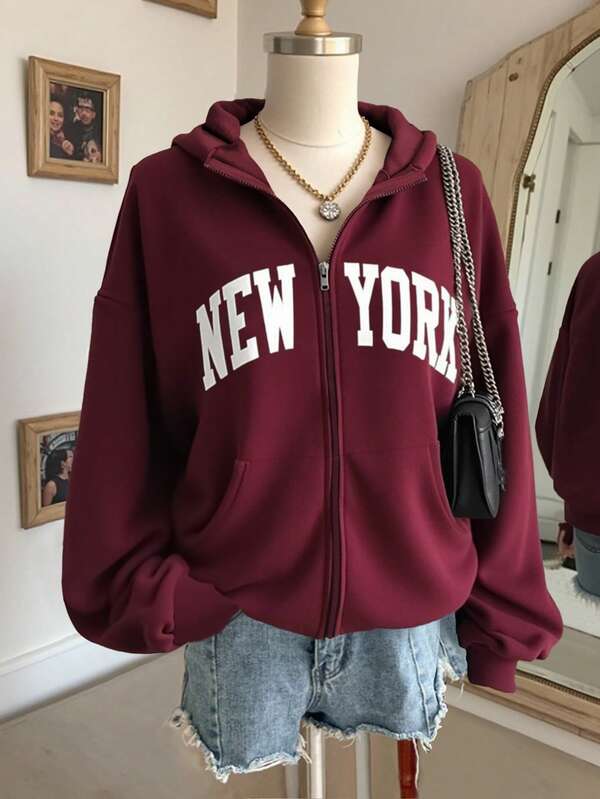 Moletom New York Com Zíper E Modelagem Relaxed