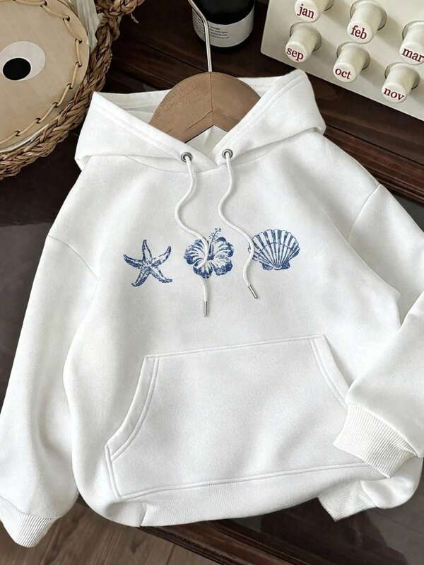 Moletom Estampa Marinha Com Capuz Oversized