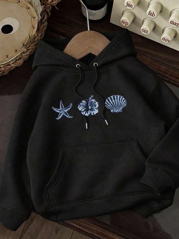 Moletom Estampa Marinha Com Capuz Oversized