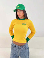 Moletom Feminino Brasil Canelado Gola Contrastante