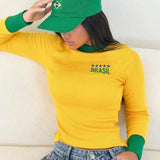Moletom Feminino Brasil Canelado Gola Contrastante