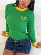 Moletom Feminino Brasil Canelado Gola Contrastante