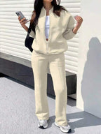 Conjunto Moletom Com Zíper E Calça Reta Minimalista