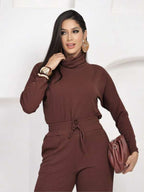 Conjunto Tricot Gola Boba Wide Leg Ajuste Em Cordão Casual