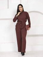 Conjunto Tricot Gola Boba Wide Leg Ajuste Em Cordão Casual