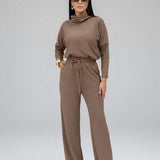 Conjunto Tricot Gola Boba Wide Leg Ajuste Em Cordão Casual