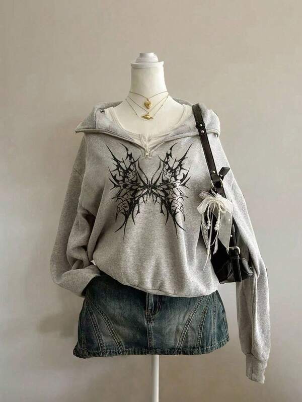Moletom Ombro Caído Tribal Butterfly Streetwear