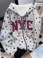 Moletom NYC Estampa Estrelas Com Zíper Oversized