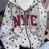 Moletom NYC Estampa Estrelas Com Zíper Oversized