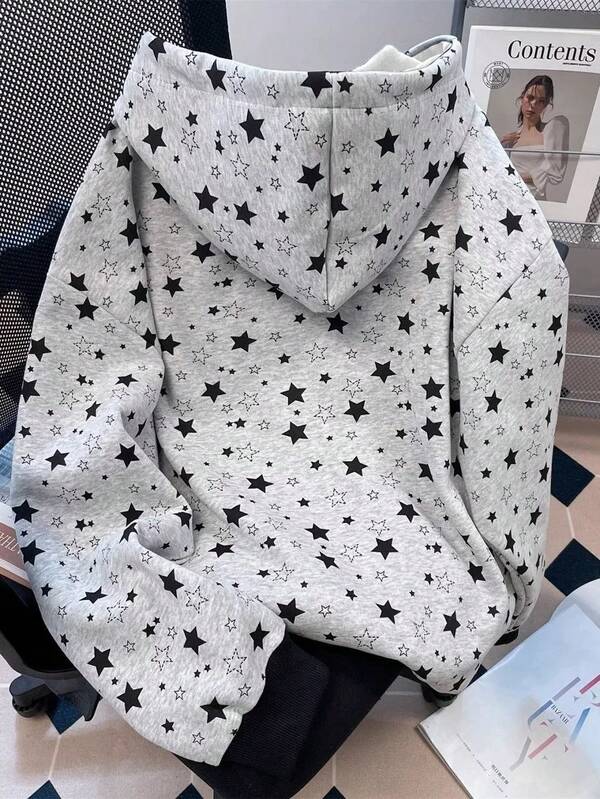 Moletom NYC Estampa Estrelas Com Zíper Oversized