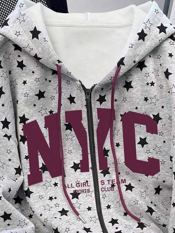 Moletom NYC Estampa Estrelas Com Zíper Oversized