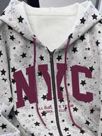 Moletom NYC Estampa Estrelas Com Zíper Oversized