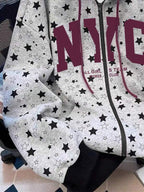 Moletom NYC Estampa Estrelas Com Zíper Oversized
