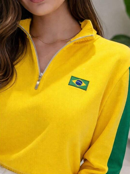 Moletom Feminino Brasil Gola Alta Zíper Futebol