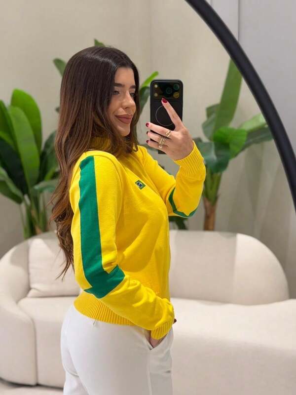 Moletom Feminino Brasil Gola Alta Zíper Futebol