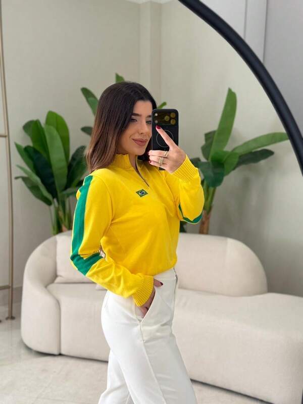 Moletom Feminino Brasil Gola Alta Zíper Futebol