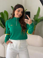 Moletom Feminino Brasil Gola Alta Zíper Futebol