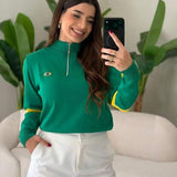 Moletom Feminino Brasil Gola Alta Zíper Futebol