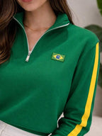 Moletom Feminino Brasil Gola Alta Zíper Futebol