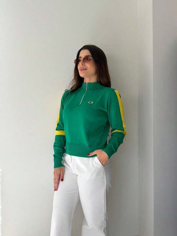 Moletom Feminino Brasil Gola Alta Zíper Futebol