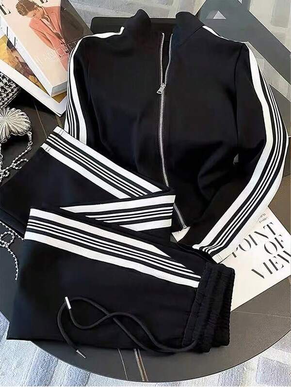 Conjunto Esportivo Com Zíper E Listras Laterais