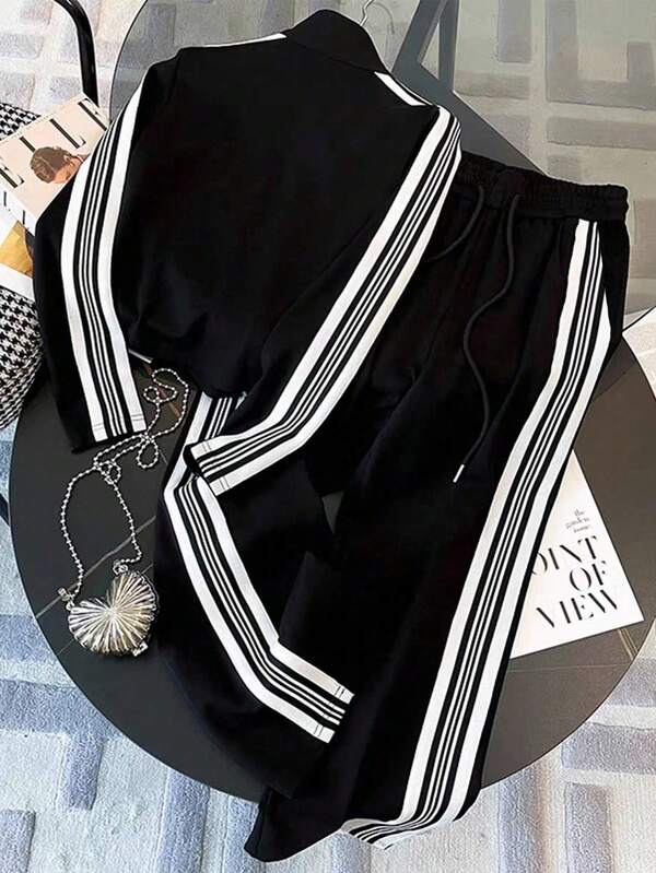 Conjunto Esportivo Com Zíper E Listras Laterais
