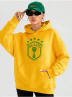 Moletom Feminino Brasil Com Capuz Futebol Casual