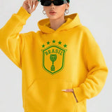 Moletom Feminino Brasil Com Capuz Futebol Casual